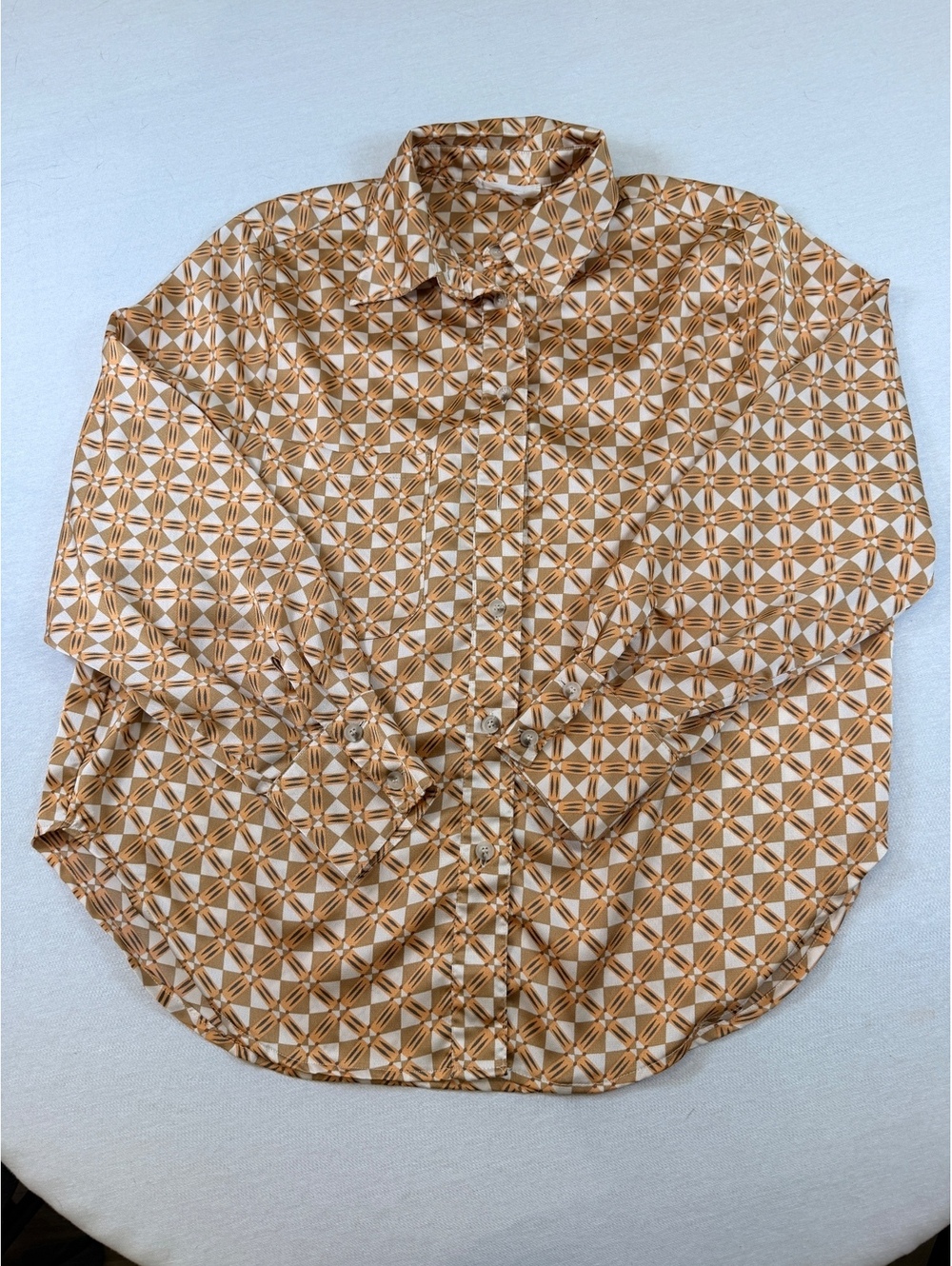 Geometric Print Retro Button Up Shirt Fits L 70s